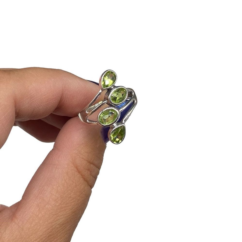 Peridot Ring Solid Sterling Silver 925 Size 7 Multi Stone Green Gemstone - Picture 4 of 9